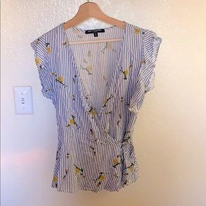 Striped Blue/White Tie Blouse w/Bee Graphic Size M